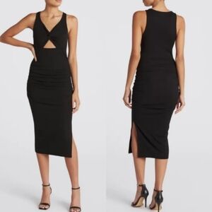 NWT Michael Stars | Guilia Black Ribbed Stretch Knit Midi Dress